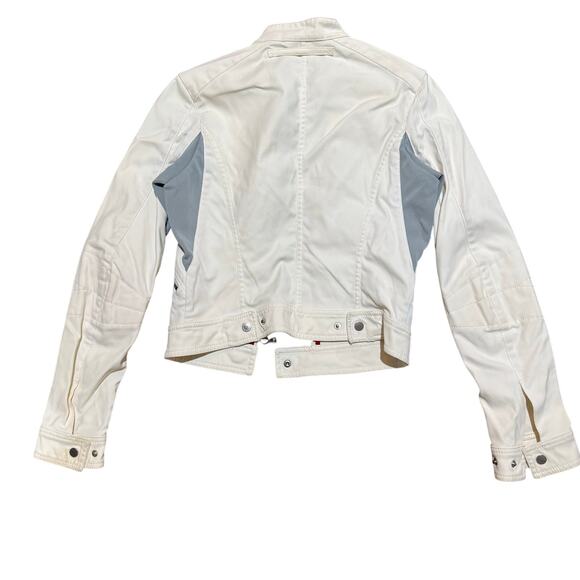 Prada Y2K early 2000’s RARE denim biker jacket, Sz4/S, White, Sky Blue, Red - Picture 5 of 9